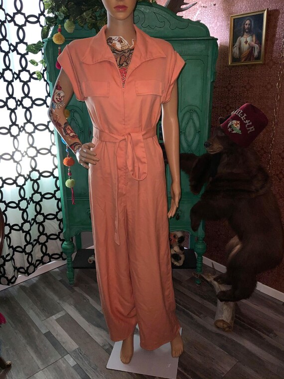 APRICOT PANTS JUMPSUIT 1970's 70's Wide Leg Jumpsu