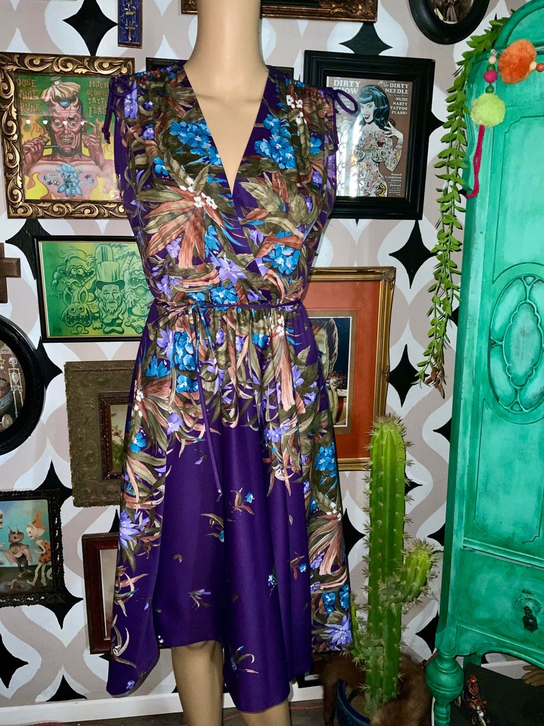 Spring Party Dress Purple Summer Dress Boho-Style Vintage Floral 1970s