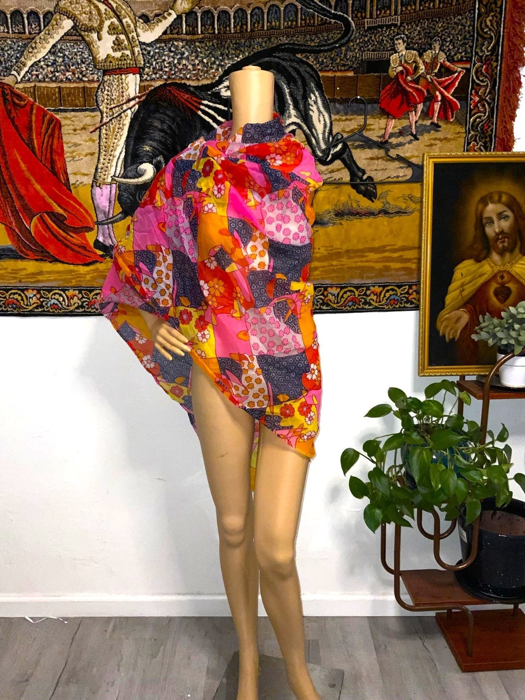 Écharpe Vintage En Soie Pure Marron - 42x150 Cm, élégante Et Légère, Occasion