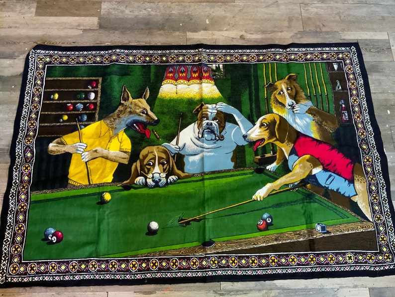 Vintage Dogs Playing Pool 60s Tapestry Etsy