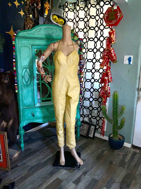 Vintage 90s Pale Yellow Genuine Leather Catsuit Ha