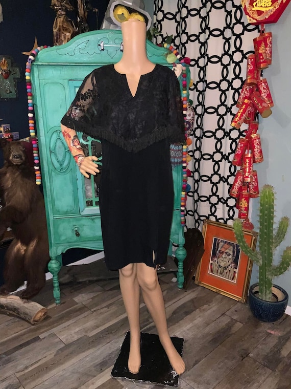 Vintage 1960s Black Cocktail Dress with Floral She