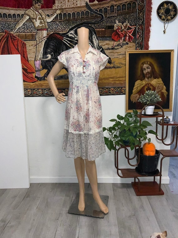 Vintage Sheer Peasant Floral Prairie Dress
