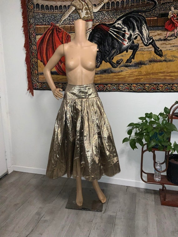 Vintage 80s Gold Metallic Skirt with Crinoline