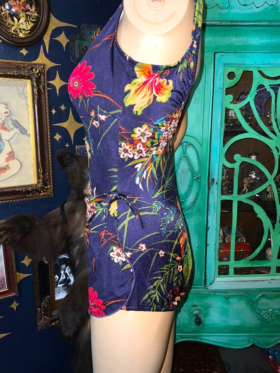 Vintage Roxanne Bright Floral Print Swimsuit/ Pla… - image 4