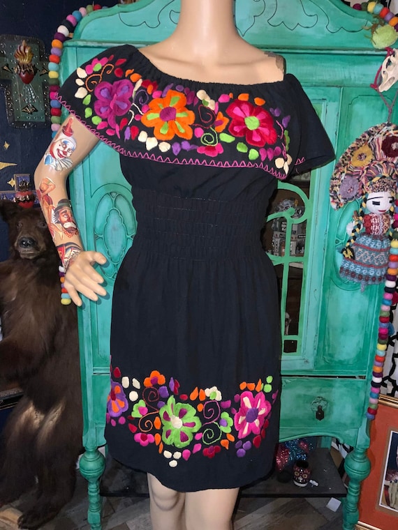 Cinco de Mayo Mexican Fiesta Floral Art Print Short Sleeve Vintage Dress