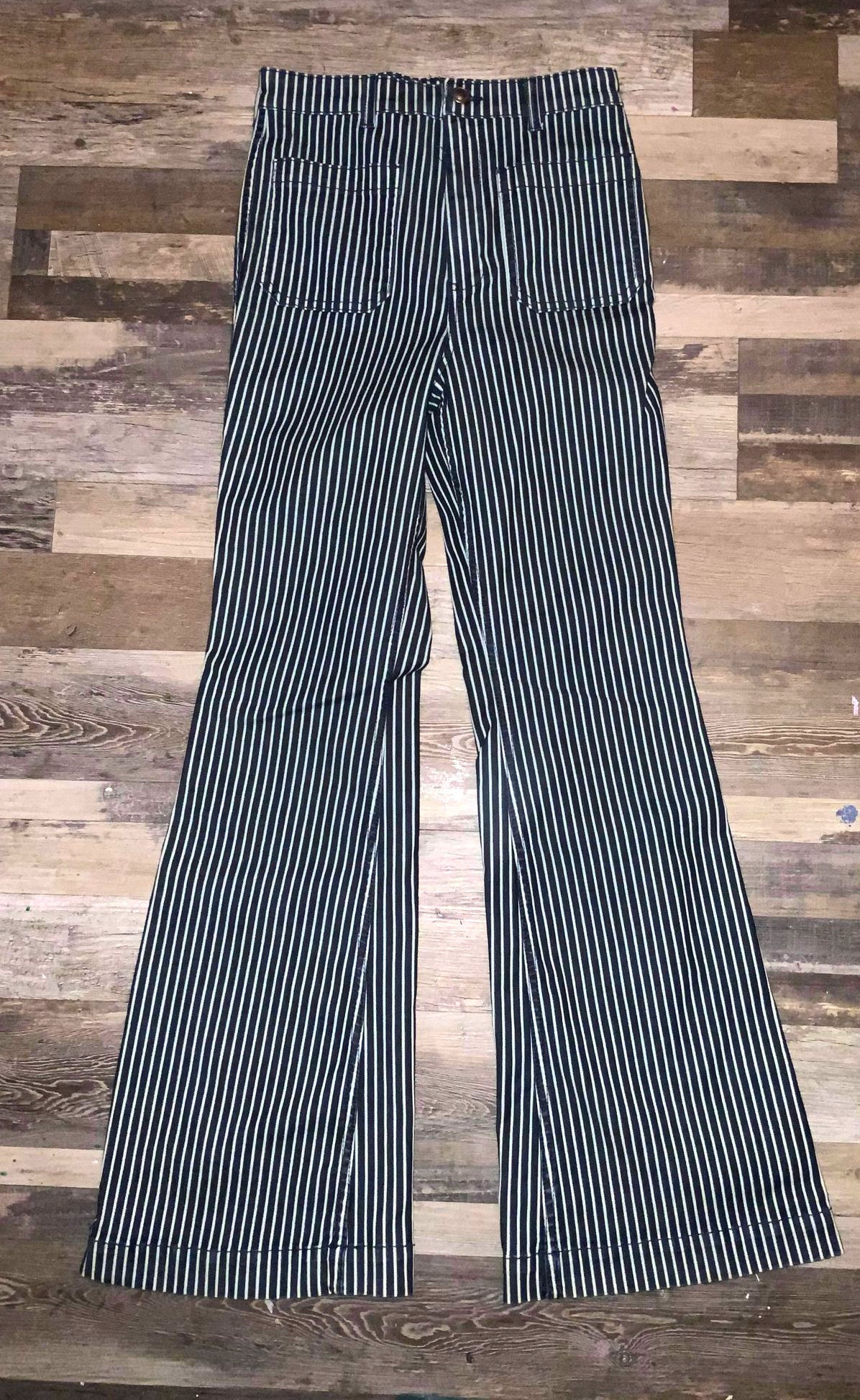 Vintage 60s / 70s High Waist Striped Bell Bottom Jeans | Etsy