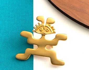 Vintage INCA Museum Replica Brooch Pin, Gold Plated 1980s