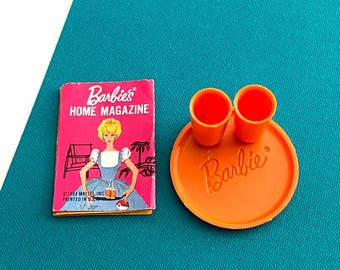 Barbie Go Together Accessories, Magazine, Orange Plastic Cups, & Plate for Miss Barbie 1962