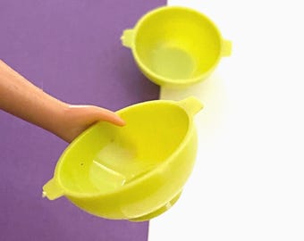 Vintage Skipper Doll Bowls, My Merry Skipper Party Closet, Green Plastic Bowls 1960's