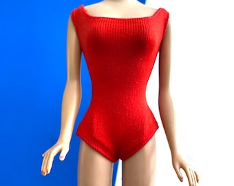 Vintage Barbie Red Swimsuit Jersey Knit Helenca Bathing Suit