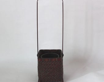Vintage Japanese Wooden Flower Basket With Insert