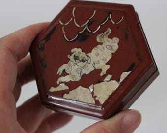 Vintage Japanese Lacquered Hexagon Box / Jewelry Box