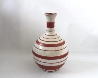 Early Edo Period Japanese Antique Striped Vase – Ko-Imari Red Line Bottle, 17th Century