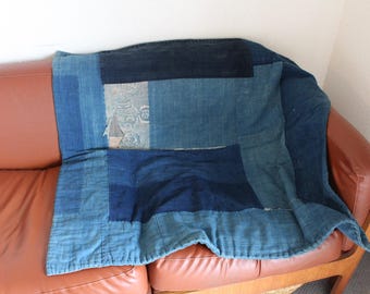 Vintage Japanese BORO Fabric: Indigo Katazome Textile Patchwork