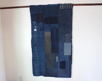 Vintage Japanese Boro Tapestry / Aizome Japanese Blue / Patchwork With Sashiko Stitches