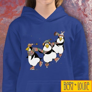 Ice Skating Penguins, Kids Hoodie, Pullover, Girls Gift, Fun Characters, Cartoon Animals