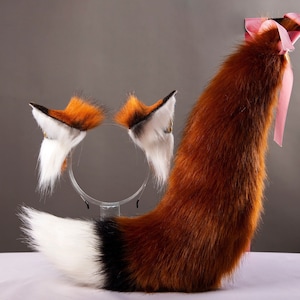 red fox ears and tail set wolf ears and tail set cat ears and tail set kittenplay petplay set dog ear and tail set fox cosplay