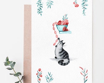 Kitchen Print, Cat Decor, Cat Lover Gift, Cat Print, Watercolor Painting, Watercolor Printable Postcard, Funny Cat Illustration