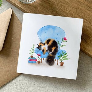 Gato de carey, postal de gato imprimible, gato chonky divertido, cartel de gato de acuarela, regalo del propietario del gato, impresión de gato de acuarela pintada a mano