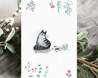 Cat Lover Gift, Cat Painting, Cat Decor, Funny Cat Print, Watercolor Printable Postcard, Cute Cat Illustration, Watercolor Painting