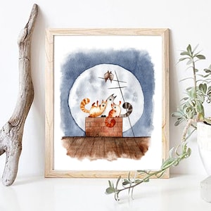 Gatos cantores, decoración de la habitación de los niños, decoración de la pared de la guardería, impresión del gato de la acuarela, pintura del gato, decoración del gato, cartel imprimible de la acuarela, cartel del gato