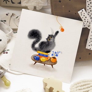 Portrait de chat persan, carte postale imprimable de chat, chat trapu drôle, affiche de chat aquarelle, cadeau de propriétaire de chat, impression de chat aquarelle peinte à la main