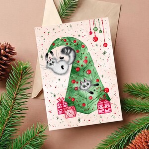 Chat de Noël, Carte postale de Noël à imprimer, Chats épais rigolos, Impressions aquarelles de chats, Cadeau pour propriétaire de chat, Chats aquarelles peints à la main
