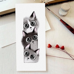 Segnalibro gatto, Segnalibro stampabile, Regalo amante dei gatti, Pittura gatto acquerello, Cartolina stampabile acquerello, Stampa gatto, Cartolina gatto digitale