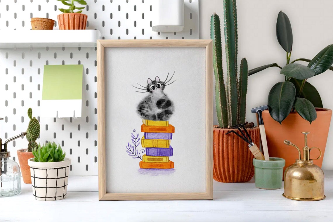 Cat Bookmark, Printable Bookmark, Cat Lover Gift, Watercolor Cat