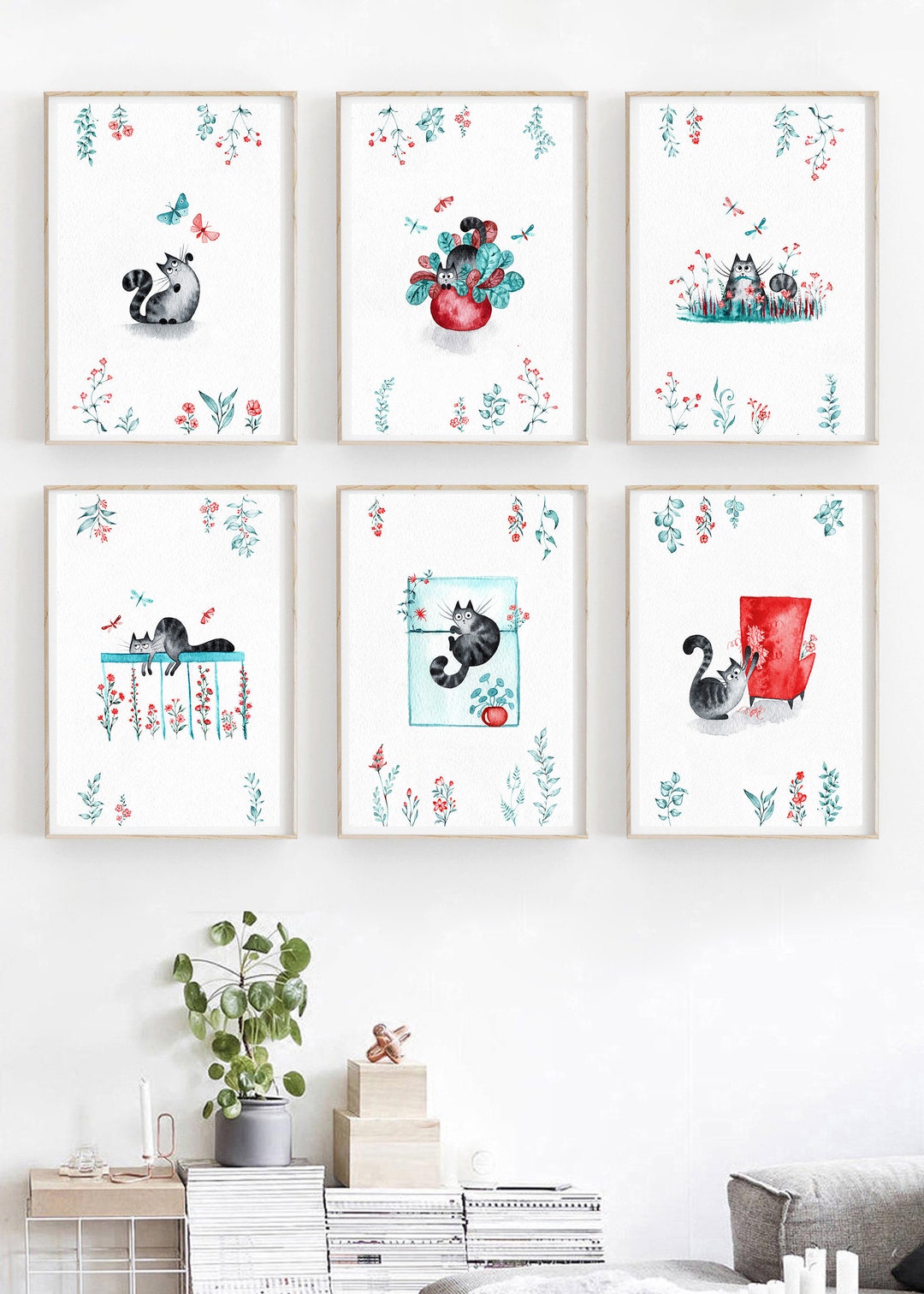 Cat Postcard Set, Cat Lover Gift, Cat Print, Watercolor Printable ...