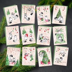 Chats de Noël, Jeu de cartes postales de Noël à imprimer, Chats épais rigolos, Impressions aquarelles de chats, Cadeau pour propriétaire de chat, Chats aquarelles peints à la main