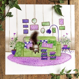Wohnzimmer Dekor, Katzenbesitzer Geschenk, Katzenliebhaber Geschenk, Aquarell Katze Malerei, Aquarell druckbare Postkarte, Schlafzimmer Katze Druck, Katzenpostkarte