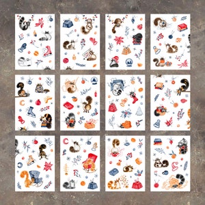 Chats de Noël, ensemble de cartes postales de Noël imprimables, impressions de chats à l’aquarelle, cadeau de propriétaire de chat, chats à l’aquarelle peints à la main, clipart de chats drôles