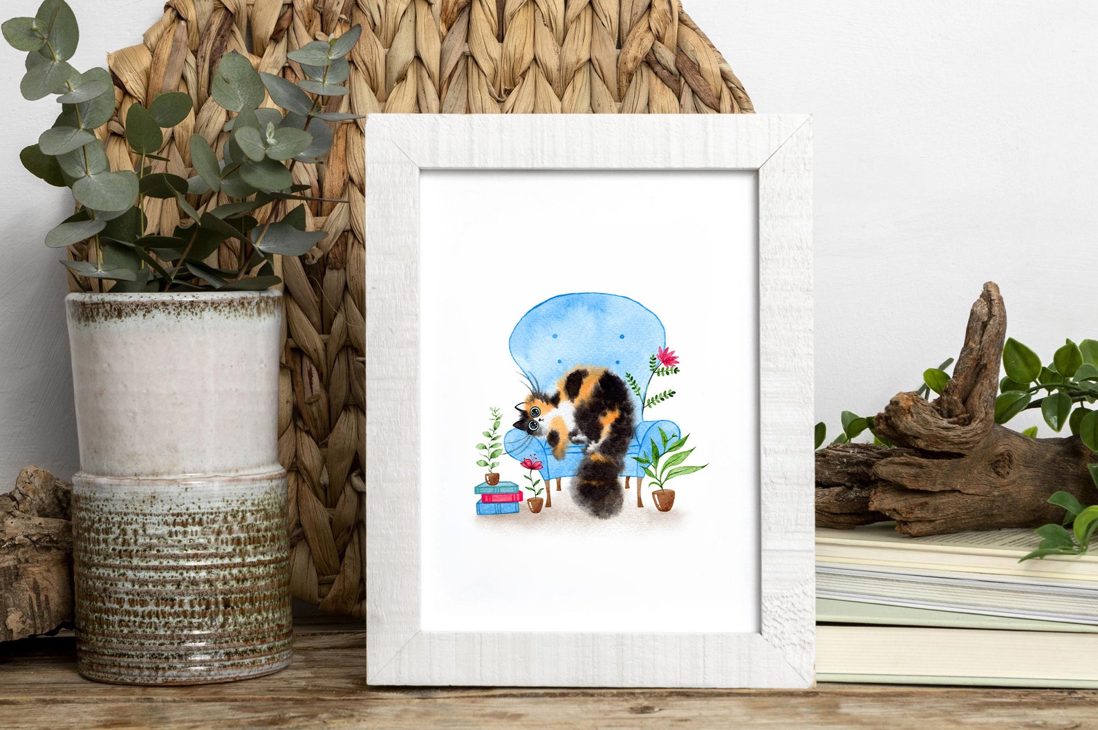Tortoiseshell Cat, Printable Cat Postcard, Funny Chonky Cat, Watercolor ...