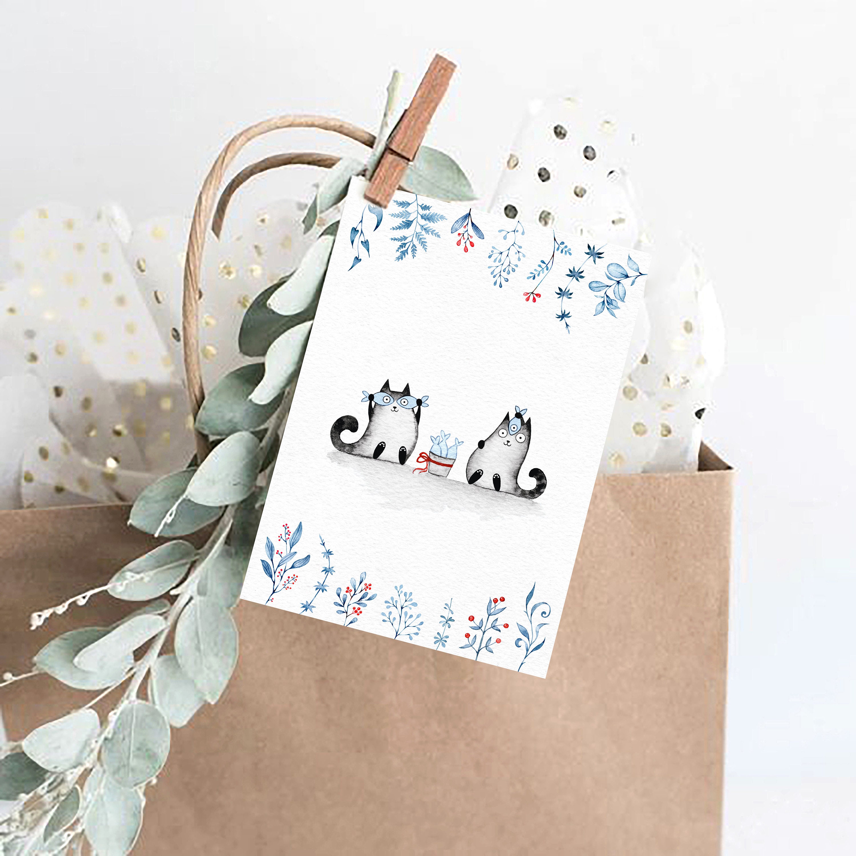 Cat Postcard, Cat Print, Cat Lover Gift, Watercolor Printable Postcard ...