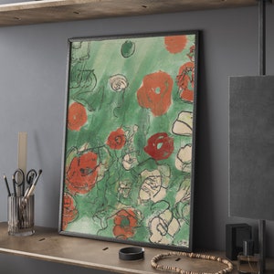 Abstract Floral Oil Painting Art Print: Modern Home Decor (Digital Download)