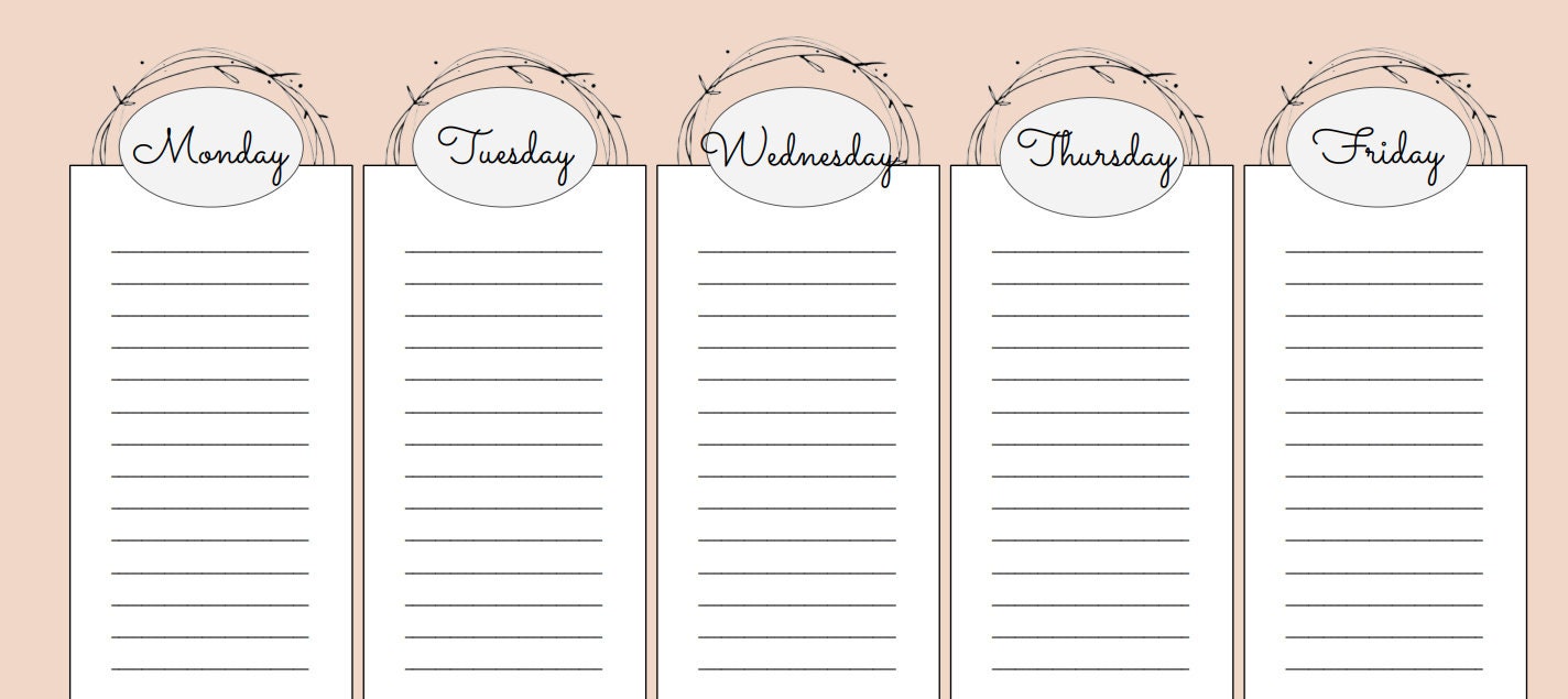 digital weekly planner monday friday sheet etsy