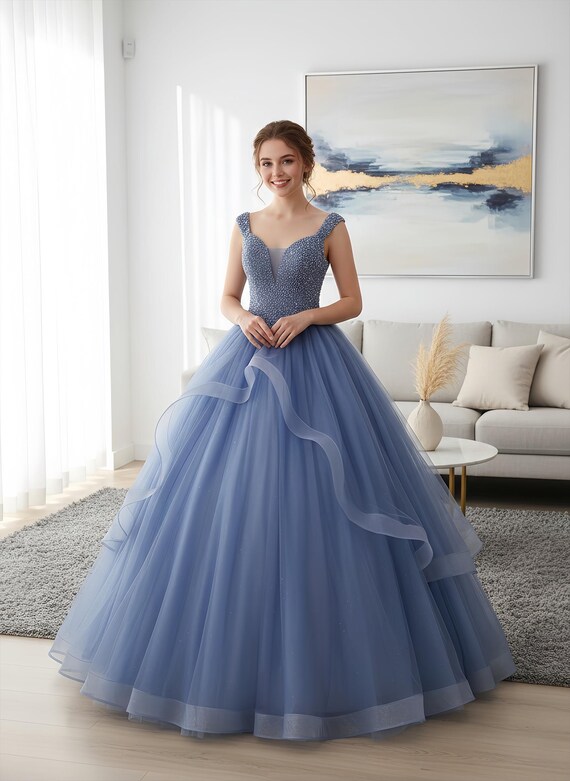 Dreamy Blue V Neck Puffy Prom Dress, Elegant Long Gown, Tulle Dress, Cocktail Dress, Evening Dress, Prom Dress, Birthday Dress, Ball Gown Dreamy Blue V Neck Puffy Prom Dress, Elegant Long Gown, Tulle Dress, Cocktail Dress, Evening Dress, Prom Dress, Birthday Dress, Ball Gown