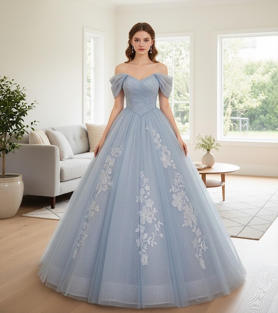 Fairy Blue Puffy off Shoulder Prom Dress, Tulle Prom Dress, Cocktail Dress, Evening  Prom Dress, Party Dress, Birthday Dress, Ball Gown - Etsy New Zealand