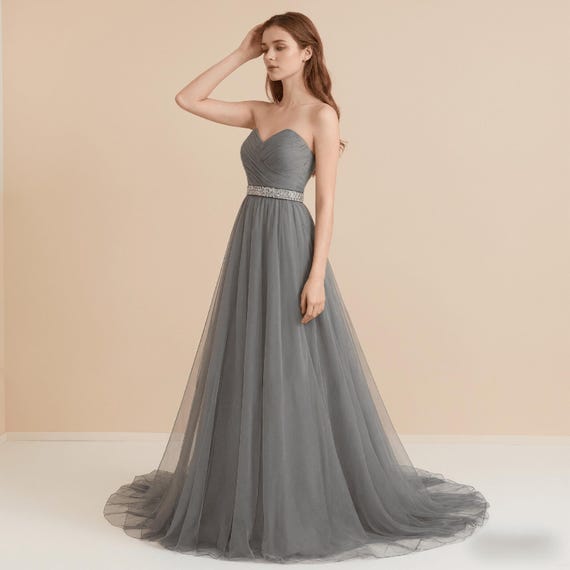 grey sweetheart dress Strapless Sparkle Grey Long Prom Dresses Sweetheart Neck Ball Gown ARD2052 main image 0