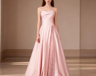 Elegant Pink Tube Tulle Prom Dress, Tube Prom Dress, Elegant Gown, Cocktail Dress, Evening Dress, Party Dress, Ball Gown, Birthday Dress