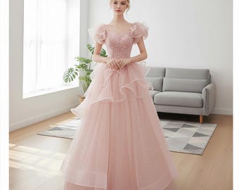 Fairy Pink Off Shoulder Puffy Prom Dress, Puffy Dress, Tulle Prom Dress, Evening Dress, Party Dress, Prom Dress, Birthday Dress, Ball Gown