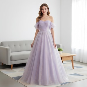 Fee Lila weg von der Schulter Tüll Abendkleid, Cocktailkleid, Ballkleid, Abendkleid, Partykleid, langes Abschlussballkleid, Geburtstagskleid