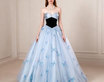 Sweetheart Blue Long Prom Dress, Tulle Prom Dress, Elegant Gown, Cocktail Dress, Evening Dress, Party Dress, Prom Dress, Birthday Dress