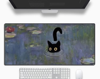 Desk Mat, Silly Black Cat Painting Large Rubber Mouse Pad Water Repellent Table Cover Desk Pad for Writing, Laptop, Desktop at Home & Office