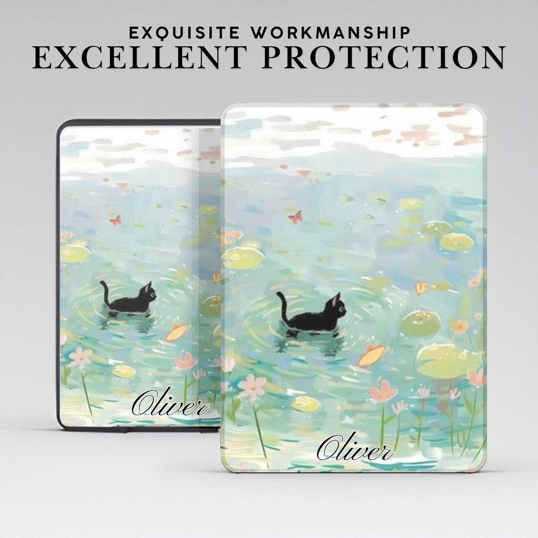 Personalized Chill Cat Kitten Aesthetic Kindle Case W Hand Grip for 7"6 ...