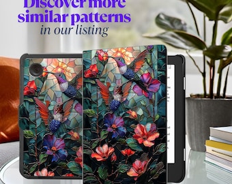Stained Glass Floral Kobo Case with Hand Strap for Kobo Libra Color 7", Libra 2 7 inch, Kobo Clara BW/Color 6", Clara 2E/HD 6"