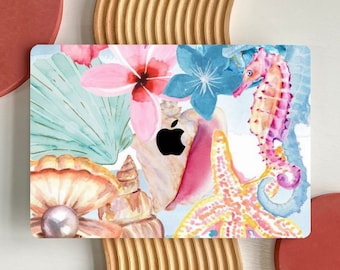 Cute Sea Shell Starfish Aesthetic Scrapbook MacBook Case for MacBook Air 15 13, MacBook Pro 16 14 13 inch, Pattern Collage MacBook Case