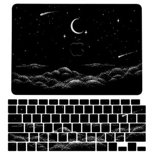 Personalized Initial Night Moon Star MacBook Case with Keyboard Cover for MacBook Air 13 15, MacBook Pro 13 14 16 inch, MacBook M1 M2 M3